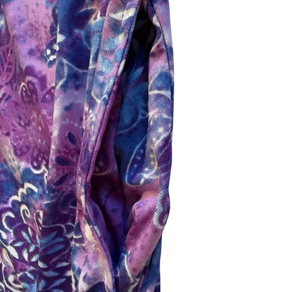 VTG Purple Floral Silky Long-Sleeve Robe Loungewear Zipper Pockets Size L Womens - Picture 8 of 14